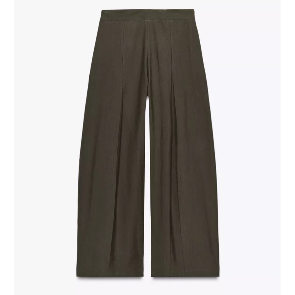 ZARA PLEATED WIDE LEG PANTS ZW COLLECTION BROWN TAUPE SMALL - Picture 6 of 10